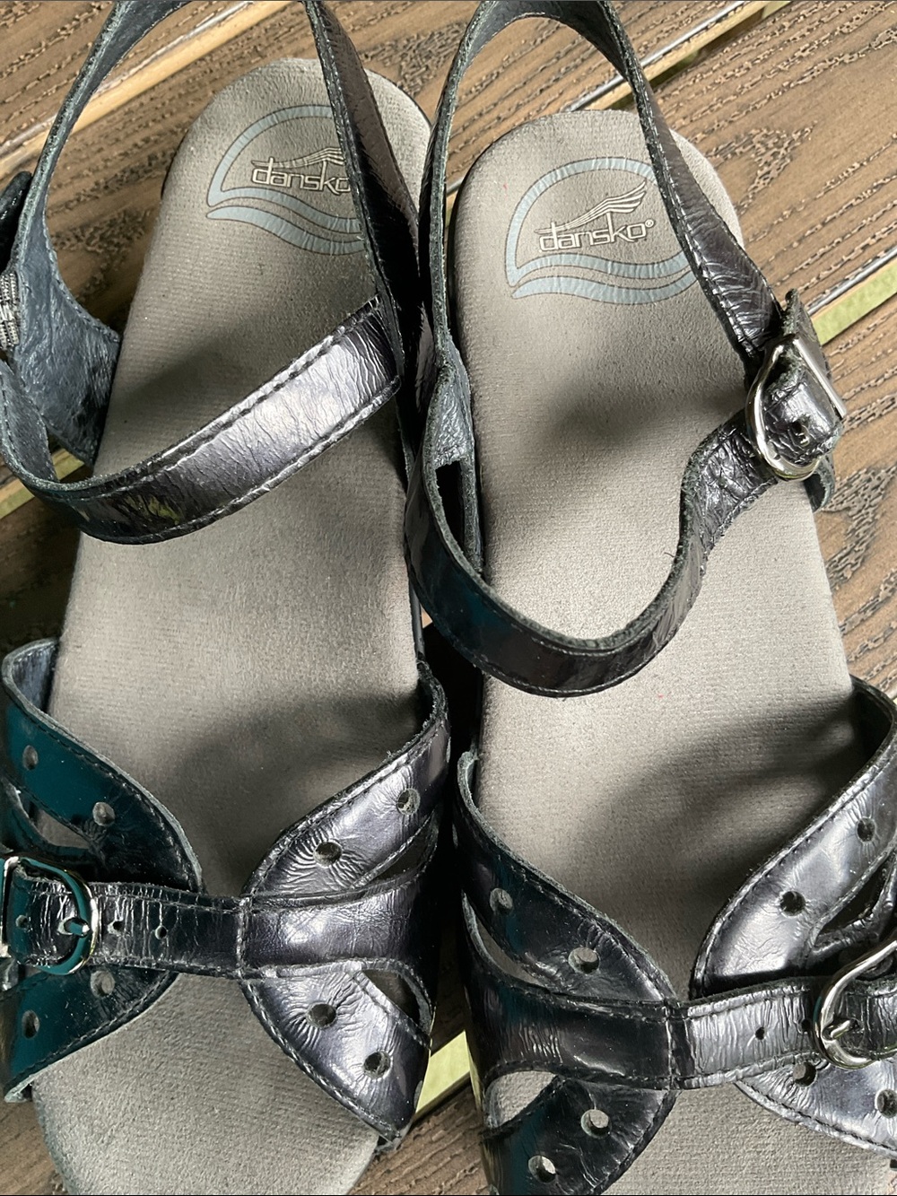Dansko Leather Black Women's Wedge Sandals - Picture 2 of 6